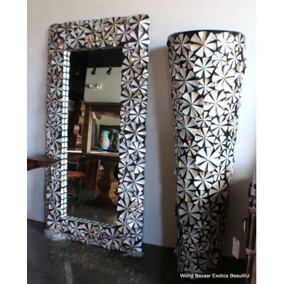 Set of two 80" H Modern planter & mirror hand inland pearl shell unique design   231897630640